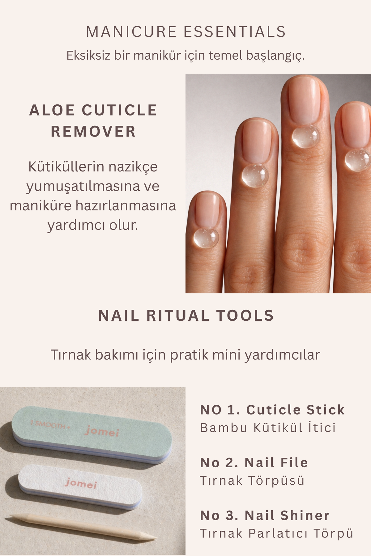Manicure Essentials Pack – Aloe Cuticle Remover & 3'lü Manikür Alet Seti