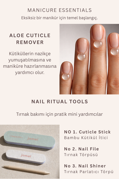 Manicure Essentials Pack – Aloe Cuticle Remover & 3'lü Manikür Alet Seti